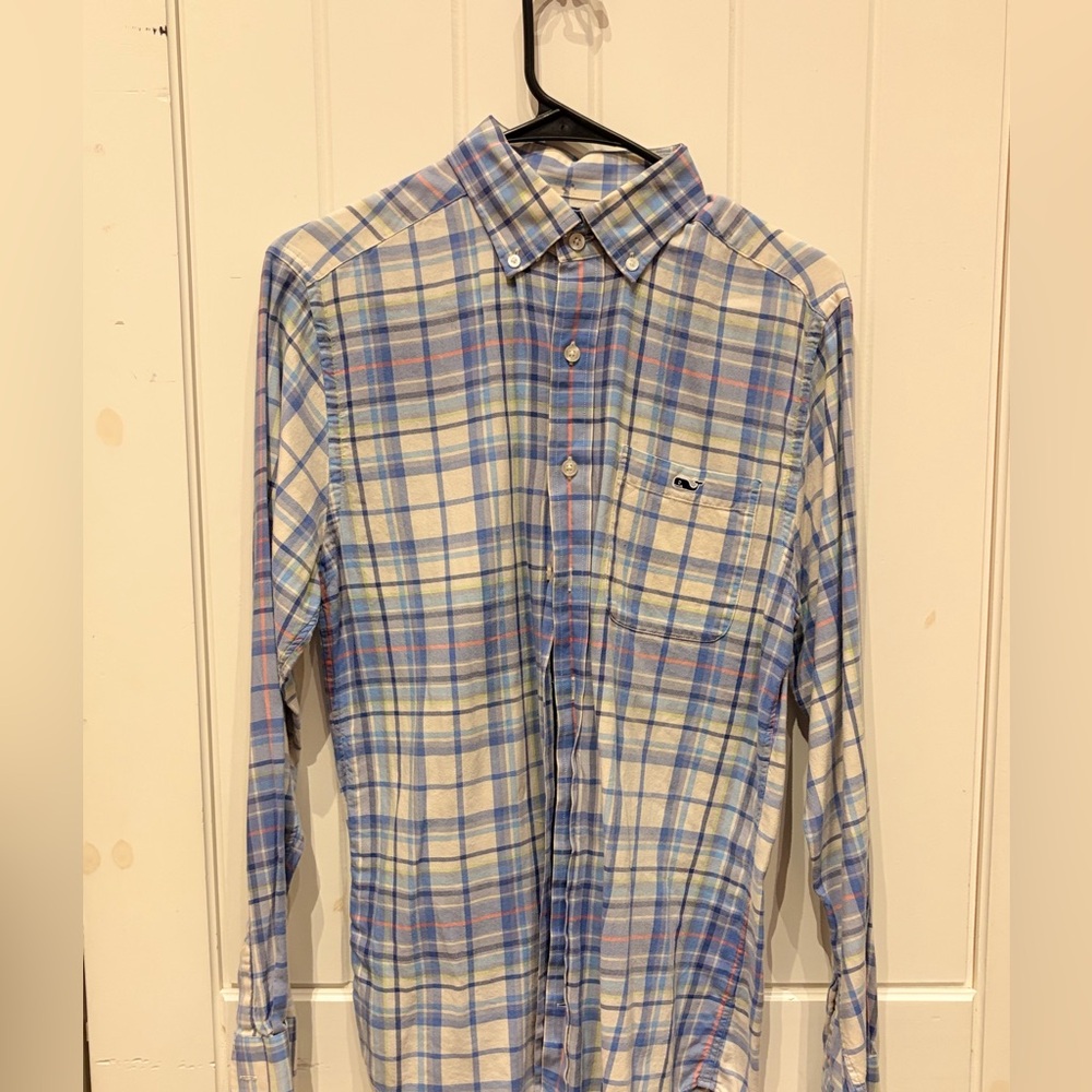 Vineyard Vines Blue and Cream Plaid Shirt